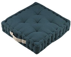 Stof Textile Vloerkussen DUO - blauw - katoen - 42 x 42 x 10 cm - vierkant - Extra dik - extra zitplaatsen