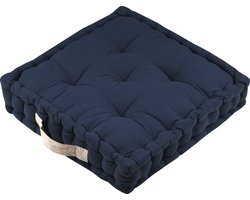 Stof Textile Vloerkussen DUO - donkerblauw - katoen - 45 x 45 x 10 cm - vierkant - Extra dik - extra zitplaatsen - spelen - gamen - relaxen