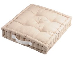 Stof Textile Vloerkussen DUO - lichtbeige - katoen - 42 x 42 x 10 cm - vierkant - Extra dik - extra zitplaatsen