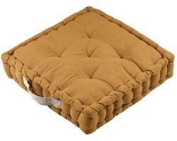Stof Textile Vloerkussen DUO - mosterdgeel - katoen - 45 x 45 x 10 cm - vierkant - Extra dik - extra zitplaatsen - spelen - gamen - relaxen
