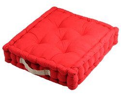 Stof Textile Vloerkussen DUO - rood - katoen - 45 x 45 x 10 cm - vierkant - Extra dik - extra zitplaatsen - spelen - gamen - relaxen