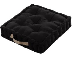Stof Textile Vloerkussen DUO - zwart - katoen - 42 x 42 x 10 cm - vierkant - Extra dik - extra zitplaatsen