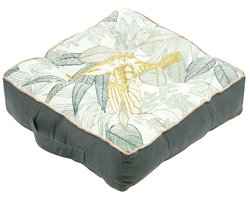 Stof Textile Vloerkussen Leaves - groen/wit - katoen - 45 x 45 x 10 cm - vierkant - Extra dik - extra zitplaatsen - spelen - gamen - relaxen