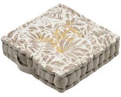 Stof Textile Vloerkussen Leaves - taupe/wit - katoen - 45 x 45 x 10 cm - vierkant - Extra dik - extra zitplaatsen - spelen - gamen - relaxen