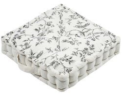 Stof Textile Vloerkussen Leaves - wit/grijs - katoen/polyester - 45 x 45 x 10 cm - vierkant - Extra dik - extra zitplaatsen - spelen - gamen - relaxen