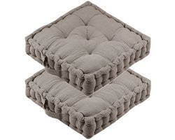 Stof Textile Vloerkussen Maxime - 2x - taupe - katoen - 45 x 45 x 10 cm - vierkant - Extra dik - extra zitplaatsen - spelen - gamen - relaxen