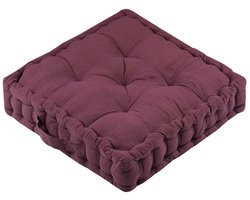 Stof Textile Vloerkussen Maxime - bordeaux rood - katoen - 45 x 45 x 10 cm - vierkant - Extra dik - extra zitplaatsen - spelen - gamen - relaxen