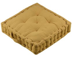 Stof Textile Vloerkussen Maxime - okergeel - katoen - 45 x 45 x 10 cm - vierkant - Extra dik - extra zitplaatsen - spelen - gamen - relaxen