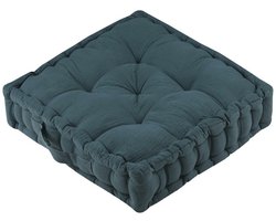 Stof Textile Vloerkussen Maxime - zeeblauw - katoen - 45 x 45 x 10 cm - vierkant - Extra dik - extra zitplaatsen - spelen - gamen - relaxen