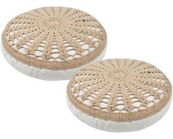 Stof Textile Vloerkussen Mekong - 2x - rond - beige - katoen - 45 x 8 cm - Extra dik grond zitkussen / matraskussen