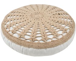 Stof Textile Vloerkussen Mekong - rond - beige - katoen - 45 x 8 cm - Extra dik grond zitkussen / matraskussen