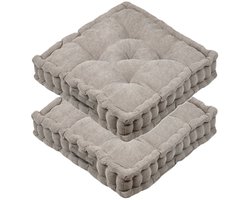 Stof Textile Vloerkussen Ribcord - 2x - taupe - polyester - 45 x 45 x 10 cm - vierkant - Extra dik - extra zitplaatsen - spelen - gamen - relaxen