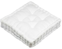 Stof Textile Vloerkussen Ribcord - wit - polyester - 45 x 45 x 10 cm - vierkant - Extra dik - extra zitplaatsen - spelen - gamen - relaxen