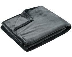 Stof Textiles Plaid/bankdeken Maribelle - antraciet - 130 x 160 cm - polyester fleece - 1 persoons