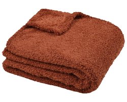 Stof Textiles Plaid/bankdeken Montreal - terracotta - 130 x 160 cm - harige polyester stof - 1 persoons