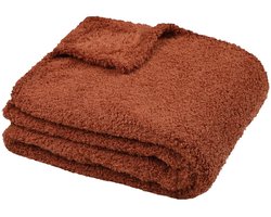 Stof Textiles Plaid/bankdeken Montreal - terracotta - 180 x 220 cm - harige polyester stof - 2 persoons