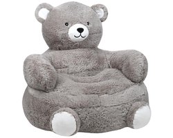 Stof Textiles Poef om te zitten Pluche Beer - grijs - D45 x H45 cm - bijzet stoeltje voor kinderen - polyester - zit meubel