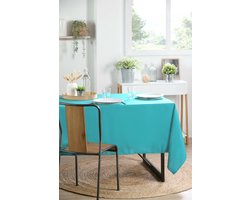 Stof Textiles Tafelkleed - 145 x 240 cm - turquoise blauw - Eettafel tafellakens - polyester stof - tafel dekken - nette afwerking