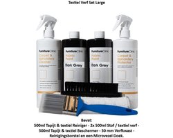 Stof Verf Set Large - Donker Grijs - Furniture Clinic - Herstel of verander de kleur van elke stof - Verf direct op stof - Transformeer alles - banken, lampenkappen, auto-interieurs