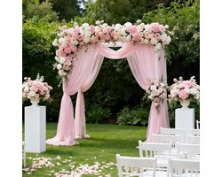 Stof, zachte tule stof om te naaien, tule, per meter, zachte tule stof om te naaien, netstof, decoratiestof voor boog, bruiloft, feest, decoratie, gordijn, boog, ceremonie (roze, 5 m)