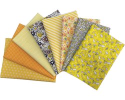 Stofbundels 50 x 50 cm vierkanten, bedrukte patronen, katoenen stof, patchwork, doe-het-zelf, naaistof voor quilten, decoratie, plakboeken, handwerk, kunst, hobby's (geel)
