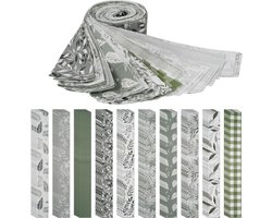 Stoffen, 40 stuks, katoenen stroken voor quilting, voorgesneden katoenen pakketten, groene bladpatroon, stofstrips voor naaien, doe-het-zelf handwerk, 100 x 6,5 cm