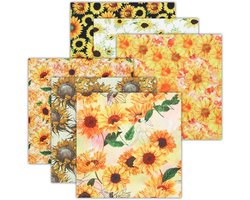 Stoffen, 6 stuks Fat Quarters Stof Bundels 50cm x 50cm, Oranje Zwart Geel Bloemen Zonnebloem Calico Materiaal Naaien Polyester Katoen Stof voor Naaien Quilten Patchwork Artcraft DIY