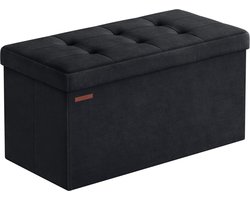 Stoffen box - Opbergkist - Van stof - Gewatteerde zitting - 38 x 76 x 38 cm - Zwart