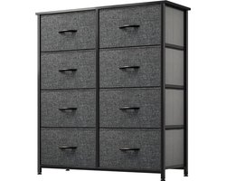 Stoffen dressoir met 8 laden organizerunit - ladekast voor slaapkamer, woonkamer, hal, kasten en kinderkamer - stevig stalen frame houten top - gemakkelijk trekstoffen bakken - grijs zwart