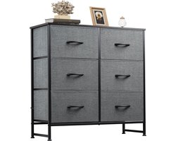 Stoffen dressoir voor slaapkamer, dubbele dressoir met 6 laden, opbergtoren met stoffen bakken, commode voor kast, woonkamer, hal, donkergrijs