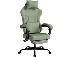 Stoffen Gaming Stoel - Met Massagefunctie - Met Voetsteun - Ergonomische Bureaustoel Met Hoofdsteun - Verstelbaar - Groen