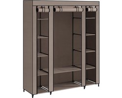 Stoffen kast met kledingstang en planken, 150 x 45 x 175 cm, kledingkast, opbergkast, camping, slaapkamer - Taupe - Songmics