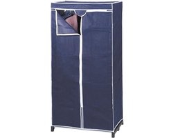 Stoffen Kledingkast Blauw - Opvouwbare Garderobekast met Kledingstang en Bodemplaat