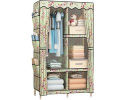 Stoffen Kledingkast - Garderobekast Opberger - Kleding Sorteren - Houten Frame Stabiliteit - 87 cm breed - Groen
