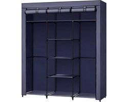 Stoffen Kledingkast Garderobekast Opbergkast 45x150x175 Cm Blauw Inklapbaar Met 2 Hangstangen En Plank Eenvoudige Montage Duurzaam