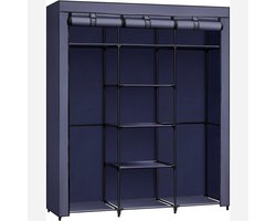 Stoffen kledingkast, inklapbare garderobekast met 2 hangstangen en open plank, biedt voldoende opbergruimte, eenvoudig te monteren, stevig en duurzaam, geschikt voor woonkamer, slaapkamer en kleedkamer, 45 x 150 x 175 cm, blauw.