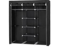 Stoffen kledingkast, inklapbare garderobekast met 2 hangstangen en open plank, biedt voldoende opbergruimte, eenvoudig te monteren, stevig en duurzaam, geschikt voor woonkamer, slaapkamer en kleedkamer, 45 x 150 x 175 cm,zwart