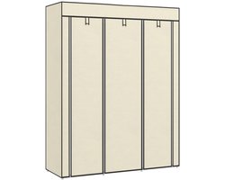 Stoffen Kledingkast Met Kledingstangen En 8 Niveaus, Opvouwbare Garderobekast 125 X 43 X 162,5 Cm (L X B X H), Crèmewit, Ruimtebesparende Opbergkast Voor Kleding, Jassen, Handdoeken En Beddengoed, Geschikt Voor Slaapkamer, Hal, Kelder Of Wasruimte