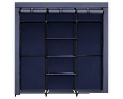 Stoffen kledingkast,45 x 150 x 175 cm, blauw inklapbare garderobekast met 2 hangstangen en open plank, biedt voldoende opbergruimte, eenvoudig te monteren, stevig en duurzaam, geschikt voor woonkamer, slaapkamer en kleedkamer.