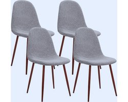 Stoffen Kussen Rugleuning Met Metalen Poten In Mid-Century Stijl Voor Keuken Eetkamer Stoelen – Set Van 4- Grijs- Schuim