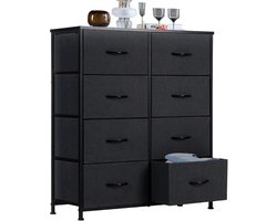 Stoffen ladekast - Ladekast met 8 opbergvakken-80×30×93CM - Commode voor slaapkamer, kantoor of hal - Zwart