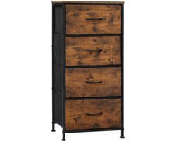 Stoffen Ladekast - Ladenkast - Opbergkast - 4 Lades - Compacte Kast - Veelzijdig - Organizer voor Thuis - Metalen Frame - Vintage Bruin