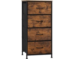 Stoffen Ladekast - Ladenkast - Opbergkast - 4 Lades - Compacte Kast - Veelzijdig - Organizer voor Thuis - Metalen Frame - Vintage Bruin