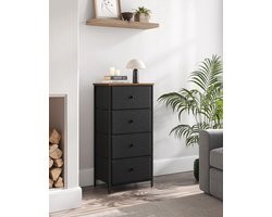 Stoffen Ladekast met 4 Lades – Industriële Opbergkast met Metalen Frame – Smalle Dressoir Kast 30×45×91,7 cm – Lichtgewicht & Duurzaam – Voor Slaapkamer, Woonkamer, Hal – Zwart & Rustiek Bruin