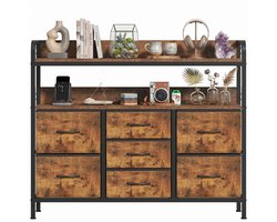 Stoffen Ladekast met 7 Laden-100x30x76cm Opbergkast-Multifunctionele Kast met Open Vak-Slaapkamer Woonkamer Kast-Metalen Frame MDF Bovenblad-Vintage Stoffen Ladenkast-Opbergmeubel