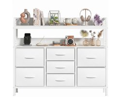 Stoffen Ladekast met 7 Laden-100x30x76cm Opbergkast-Multifunctionele Kast met Open Vak-Slaapkamer Woonkamer Opbergmeubel-Wit Metalen Frame MDF Blad-Stoffen Ladenkast-Kleding Documenten Kast