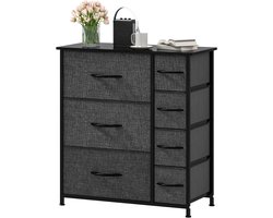 Stoffen Ladekast - Opbergkast Slaapkamer - Ruimte Organiseren - Met Houten Top - 31.5 x 75.5 cm - Zwart Grijs