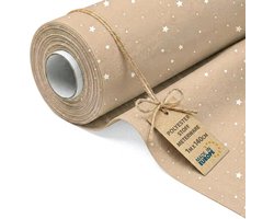 Stoffen om te Naaien per Meter 1M x 140 cm Polyester Stof met Motieven – Decoratiestof Kinderkamer Gordijnen Kussens Tafelkleed Tassen Kreukarm Oeko-Tex Beige met witte sterren