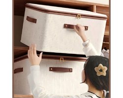 Stoffen opbergbakken van 25 liter met deksel - stapelbare kastorganizers met handvatten - opvouwbare polyester kubusopbergbakken - decoratieve organizerdozen voor planken - geschikt voor thuisgebruik - 1 stuk(wit 40*30*21 cm)