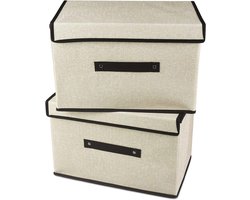 Stoffen opbergdoos met Deksel - Kleding Organizer - Opvouwbaar - Linnen-look - 36 x 23 x 24 cm - Beige - Set van 2